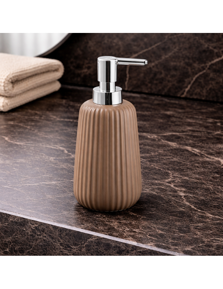 Distributeur De Savon En Céramique Gris Tourterelle Gedy, Collection Marika