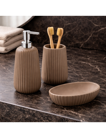 Ensemble De 3 Accessoires De Salle De Bain En Céramique Gedy, Gris Tourterelle, Collection Marika