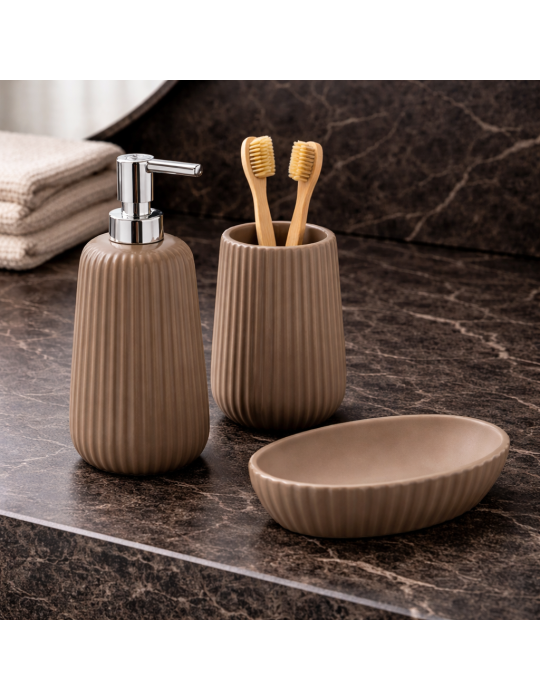 Ensemble De 3 Accessoires De Salle De Bain En Céramique Gedy, Gris Tourterelle, Collection Marika