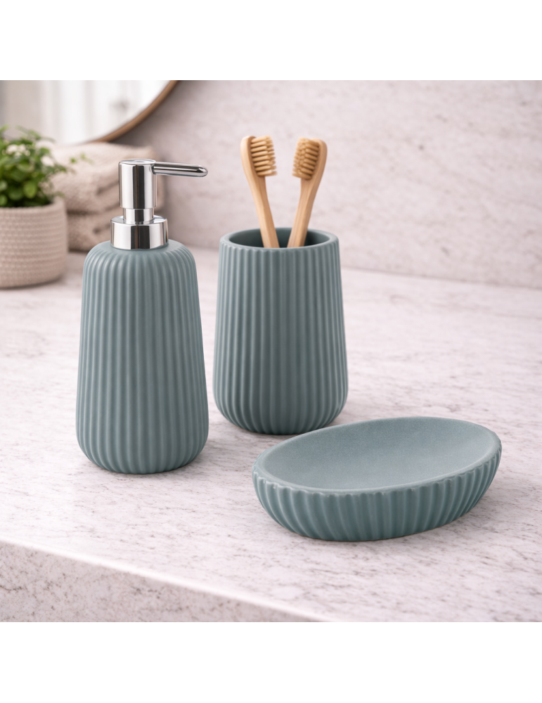 Ensemble De 3 Accessoires De Salle De Bain En Céramique Gedy Marika, Bleu Poudré
