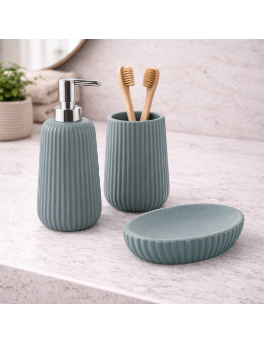 Ensemble De 3 Accessoires De Salle De Bain En Céramique Gedy Marika, Bleu Poudré