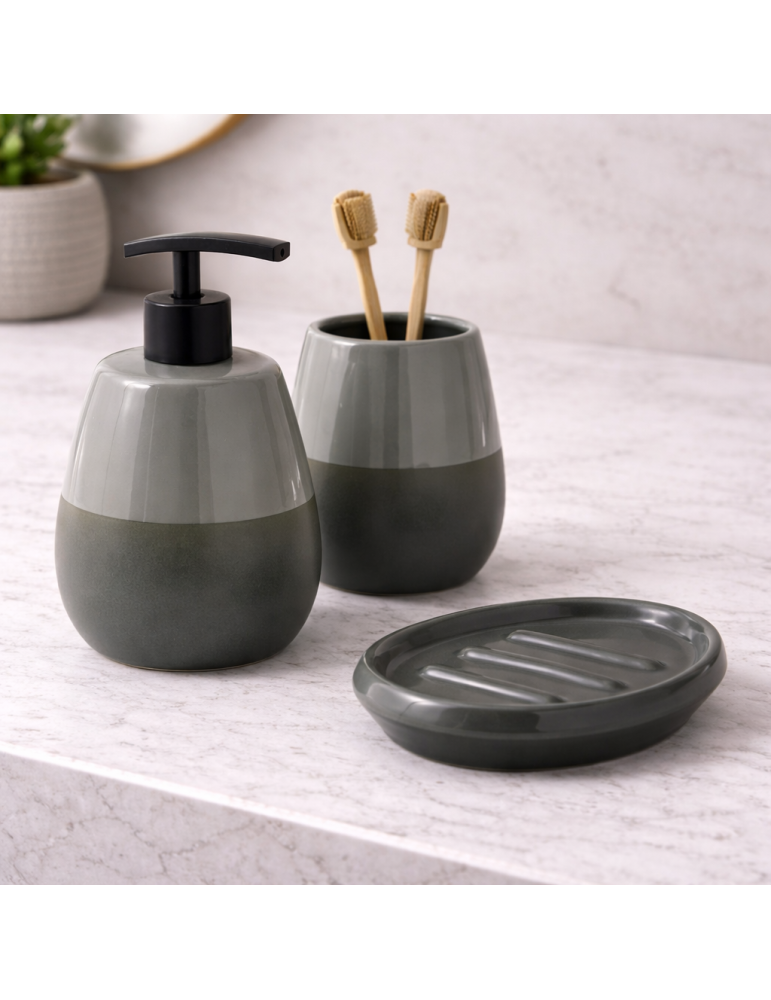Ensemble De 3 Accessoires De Salle De Bain En Céramique Verte Gedy Wilma