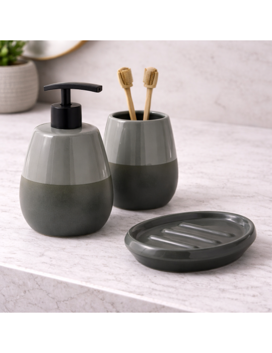 Ensemble De 3 Accessoires De Salle De Bain En Céramique Verte Gedy Wilma