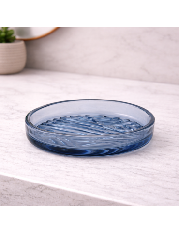 Porte-savon Ovale En Verre Bleu Gedy Corinne