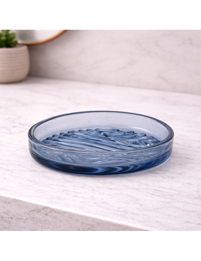 Porte-savon Ovale En Verre Bleu Gedy Corinne
