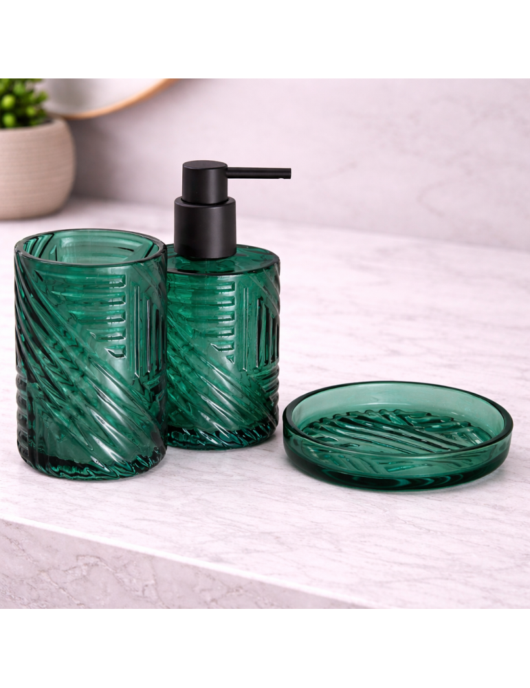 Ensemble De 3 Accessoires De Salle De Bain En Verre Vert Gedy Corinne