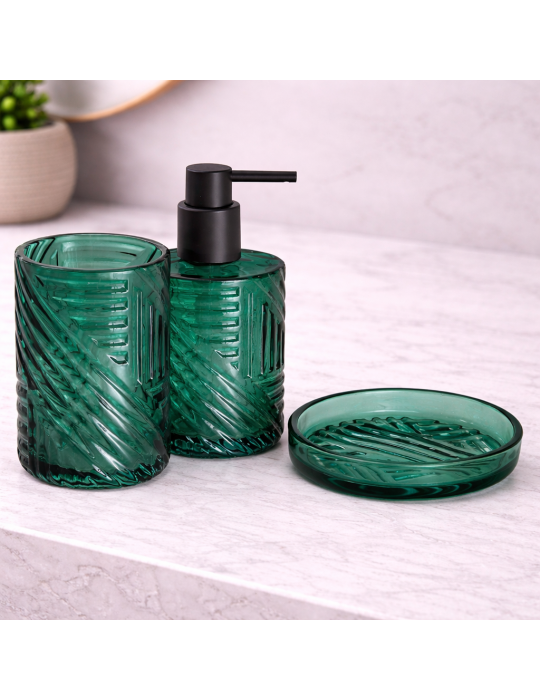 Ensemble De 3 Accessoires De Salle De Bain En Verre Vert Gedy Corinne