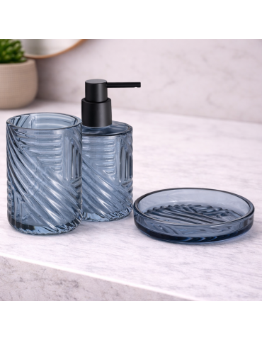 Ensemble D'accessoires De Salle De Bain En Verre Bleu Gedy Corinne Line, 3 Pièces
