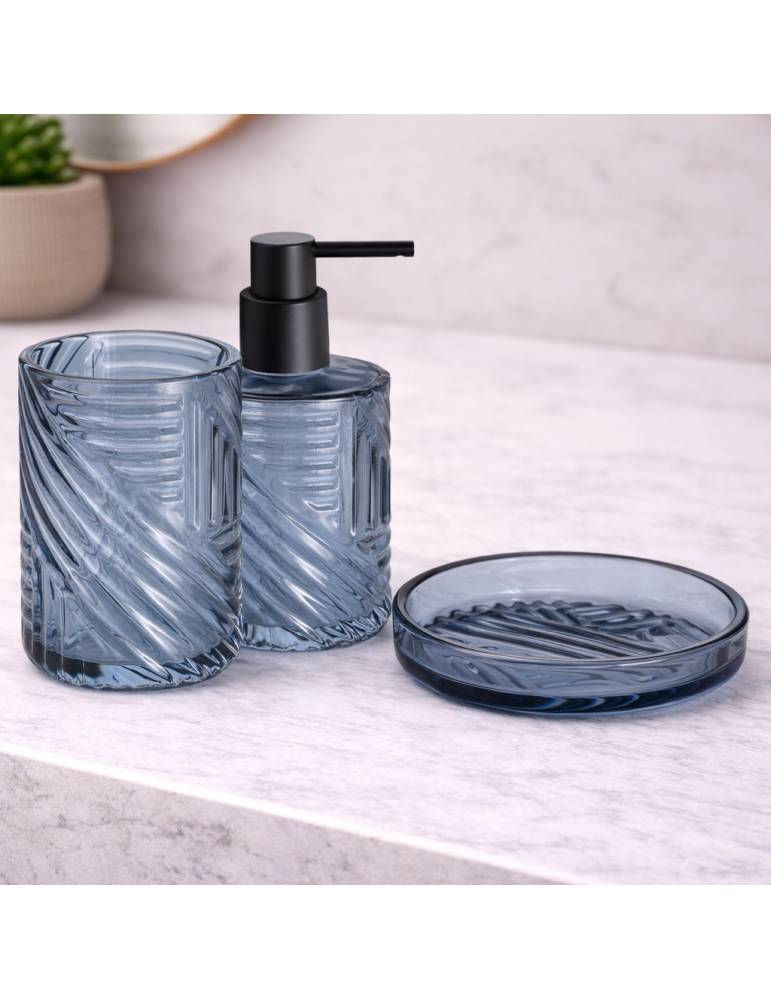 Ensemble D'accessoires De Salle De Bain En Verre Bleu Gedy Corinne Line, 3 Pièces