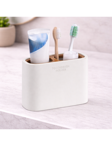 Porte-brosse À Dents En Bambou Gedy, Blanc Mat, Gamme Ninfea