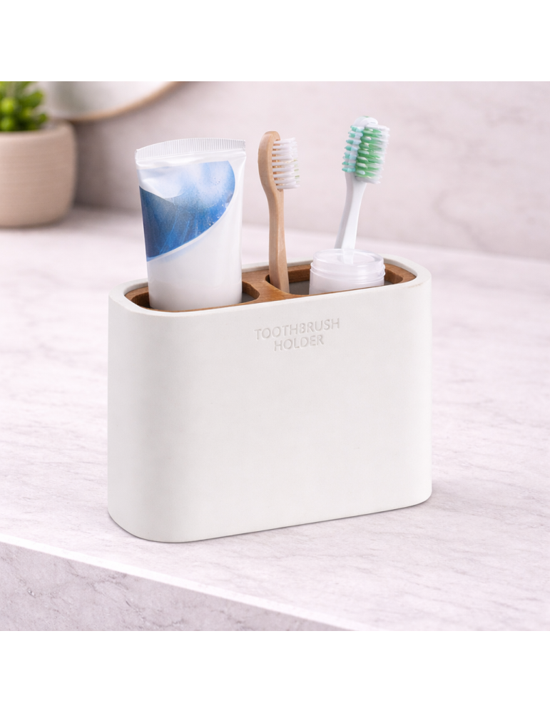 Porte-brosse À Dents En Bambou Gedy, Blanc Mat, Gamme Ninfea