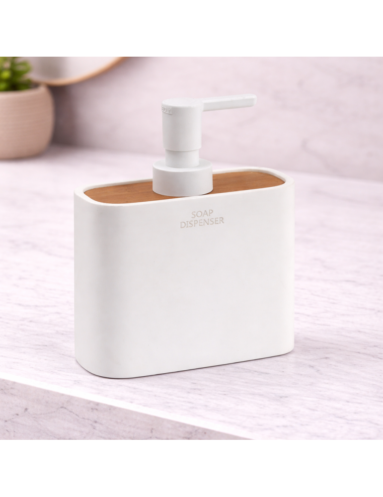 Distributeur De Savon En Bambou Gedy, Blanc Mat, Gamme Ninfea