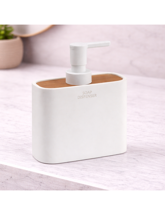 Distributeur De Savon En Bambou Gedy, Blanc Mat, Gamme Ninfea