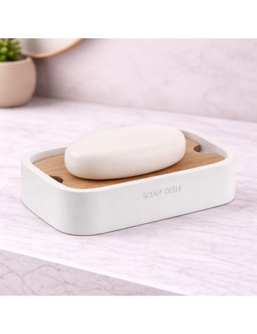 Porte-savon En Bambou Gedy, Blanc Mat, Collection Ninfea