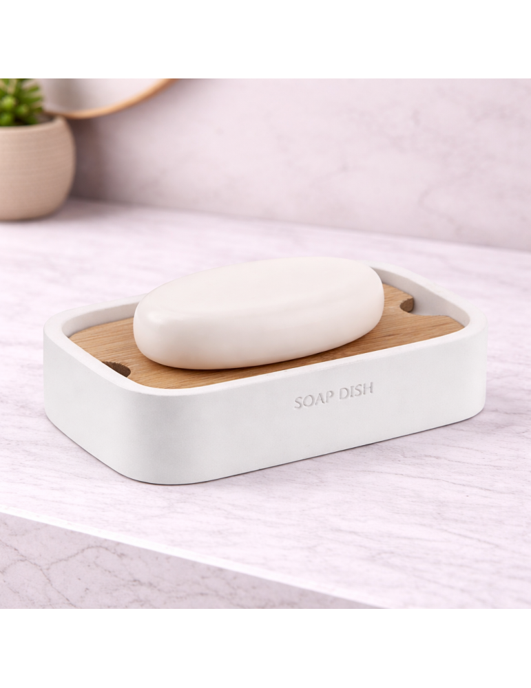 Porte-savon En Bambou Gedy, Blanc Mat, Collection Ninfea