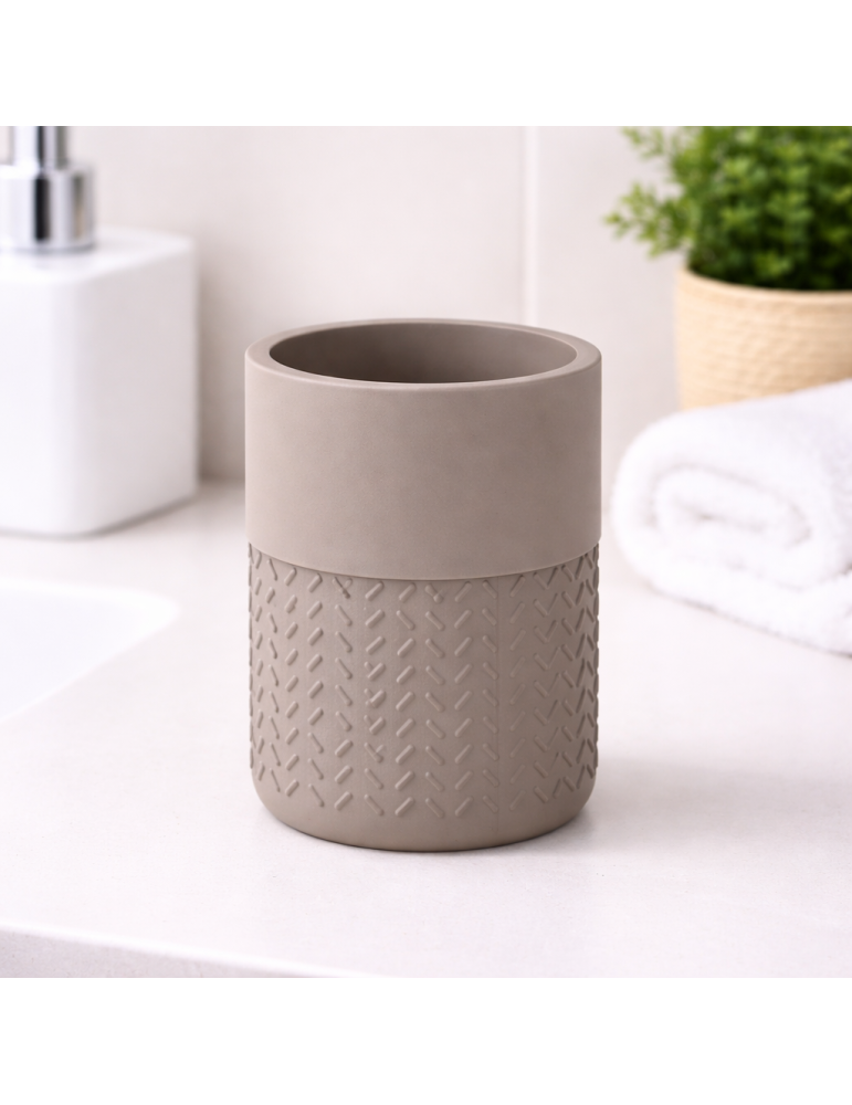 Porte-brosse À Dents Gedy En Bambou Et Résine, Gris, Collection Thea Line