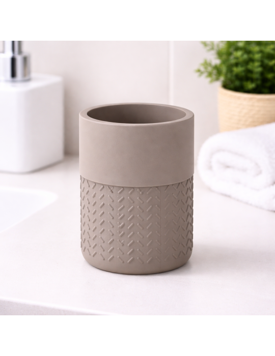 Porte-brosse À Dents Gedy En Bambou Et Résine, Gris, Collection Thea Line