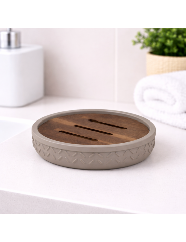 Porte-savon Gedy En Bambou Et Résine, Gris, Collection Thea Line