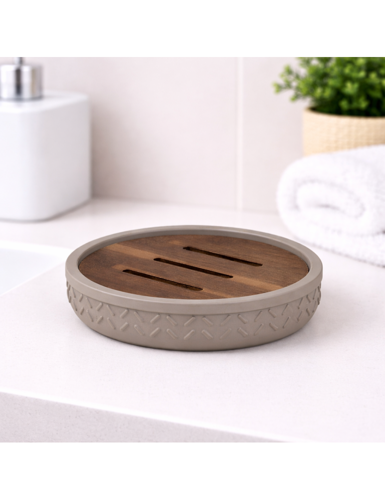 Porte-savon Gedy En Bambou Et Résine, Gris, Collection Thea Line