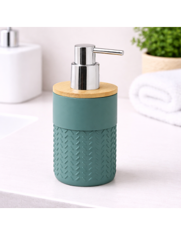 Distributeur De Savon Gedy Thea En Bambou Et Résine Verte
