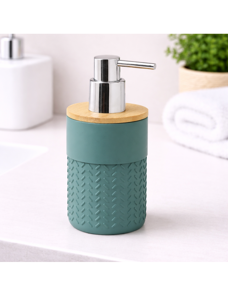 Distributeur De Savon Gedy Thea En Bambou Et Résine Verte