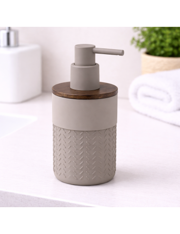 Distributeur De Savon Gedy En Bambou Et Résine, Gris, Collection Thea Line