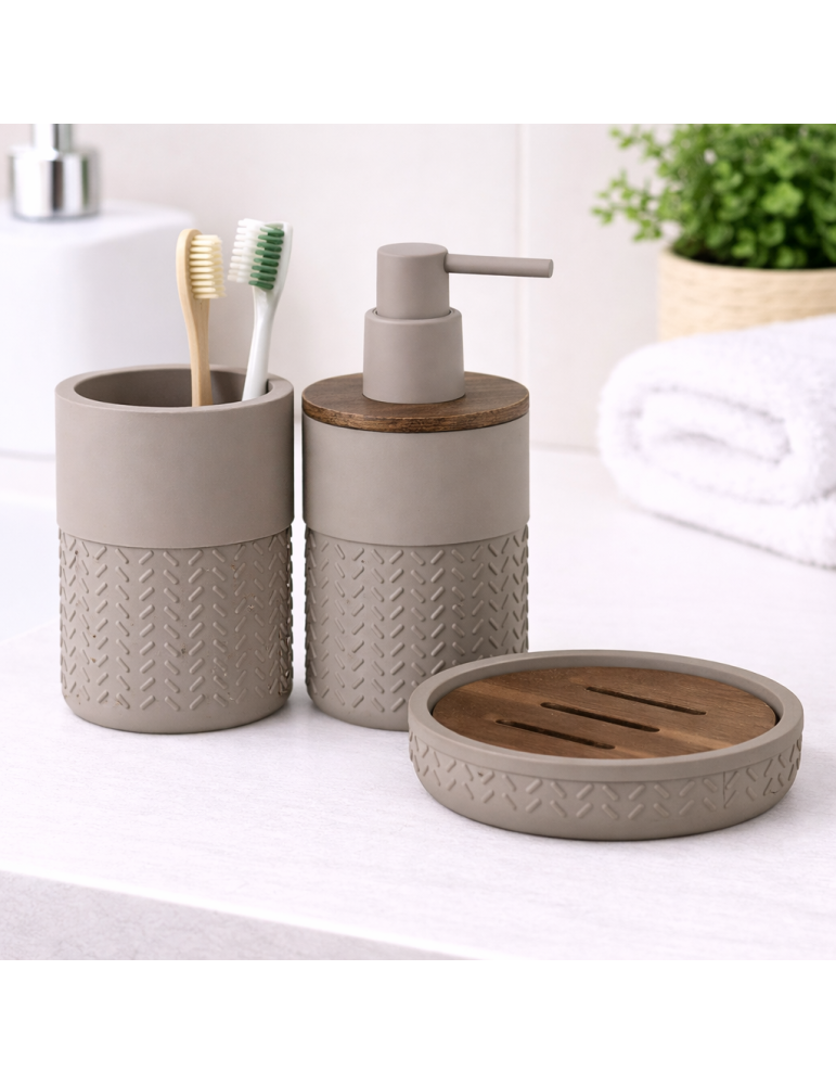 Gedy Set 3 Accessoires Salle de Bain Bambou Résine Thea.fr | Megaclima.fr