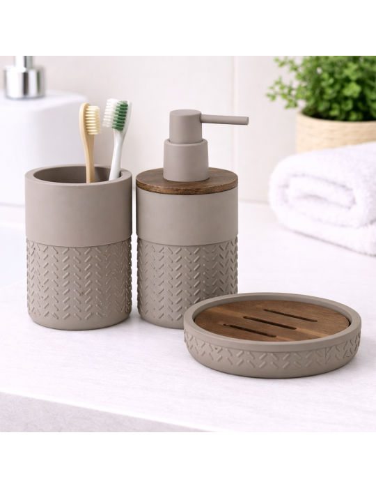 Gedy Set 3 Accessoires Salle de Bain Bambou Résine Thea.fr | Megaclima.fr