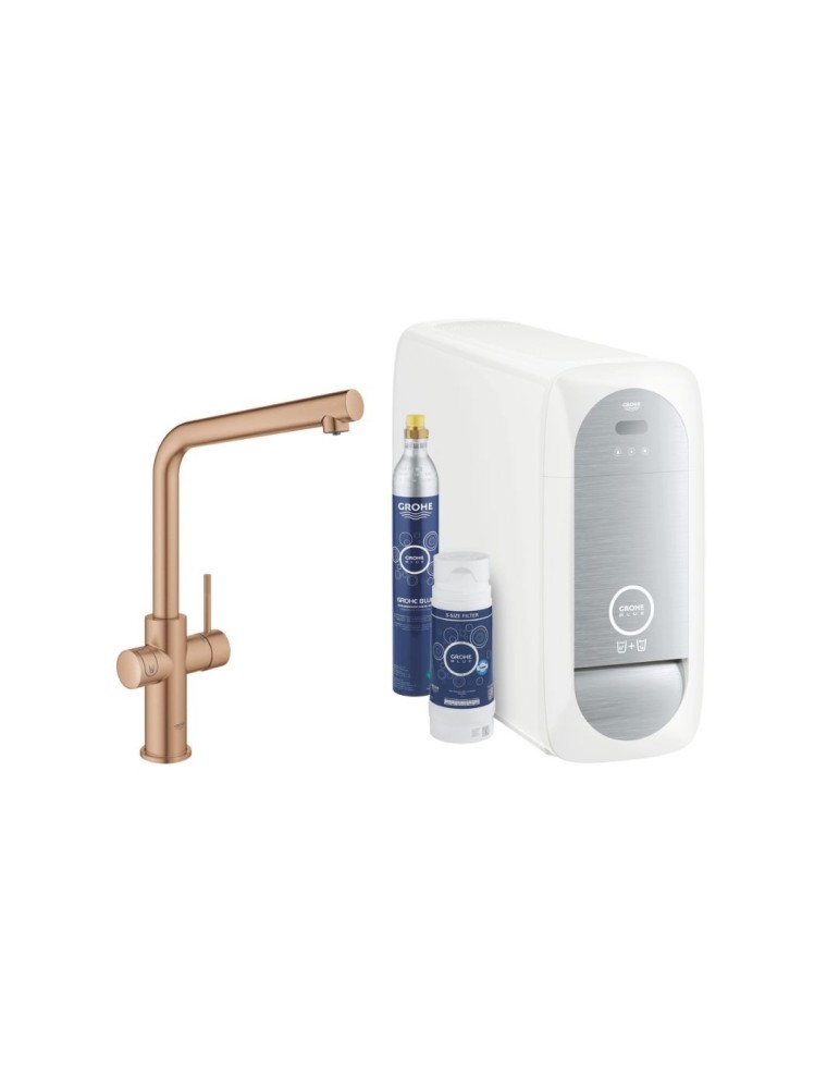 Robinet Multifonction Grohe Blue Home, Bec En L, Wi-fi, Finition Or Rose Brossé, Eau Gazeuse Naturelle Filtrée - 31454dl1