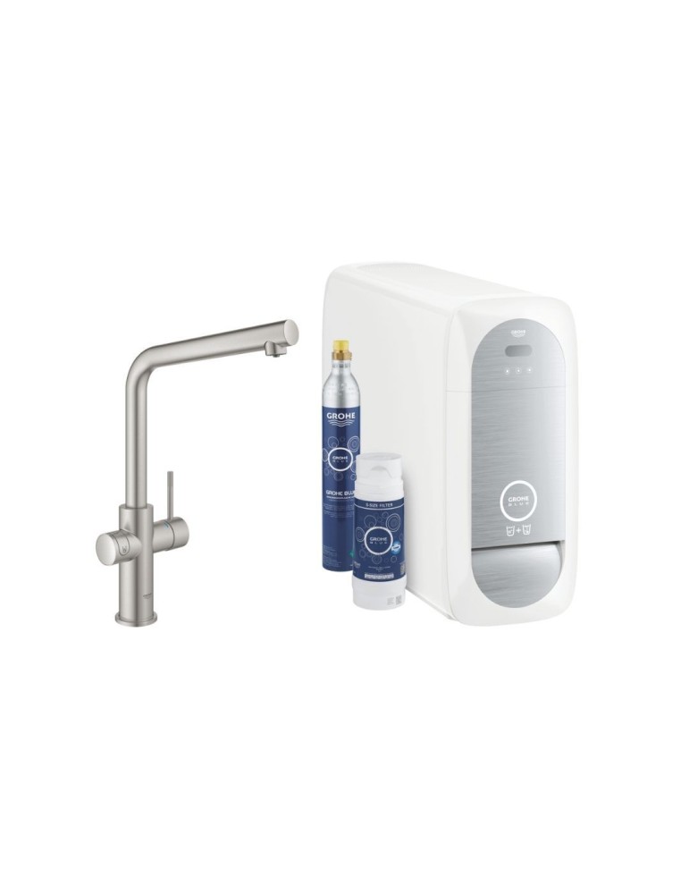 Robinet Multifonction Grohe Blue Home, Bec En L, Wi-fi, Supersteel, Chrome Brossé, Eau Filtrée, Eau Gazeuse Naturelle - 31454dc1
