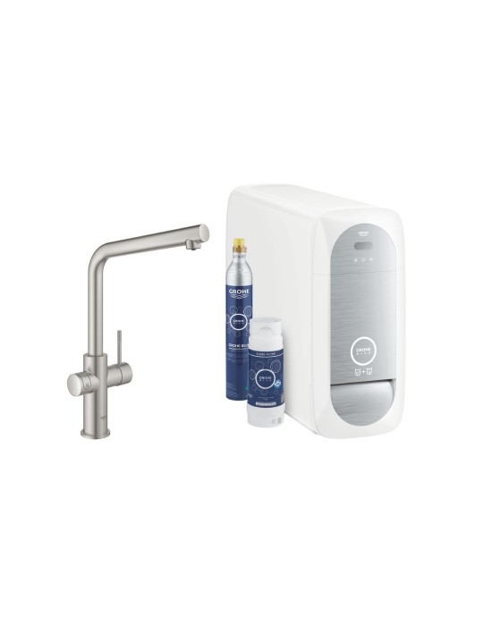 Robinet Multifonction Grohe Blue Home, Bec En L, Wi-fi, Supersteel, Chrome Brossé, Eau Filtrée, Eau Gazeuse Naturelle - 31454dc1