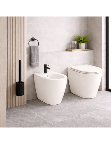 Toilette Sur Pied Avec Bidet Azzurra Ceramica, Collection Comoda, Céramique Couleur Coton, Siège Inclus