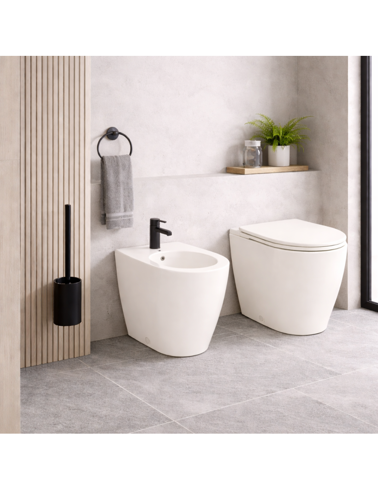 Toilette Sur Pied Avec Bidet Azzurra Ceramica, Collection Comoda, Céramique Couleur Coton, Siège Inclus