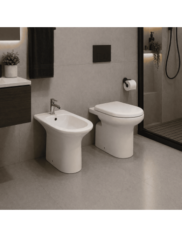 Ensemble Wc Et Bidet Sur Pied Rak Ceramics Orient, Blanc, Avec Siège Inclus