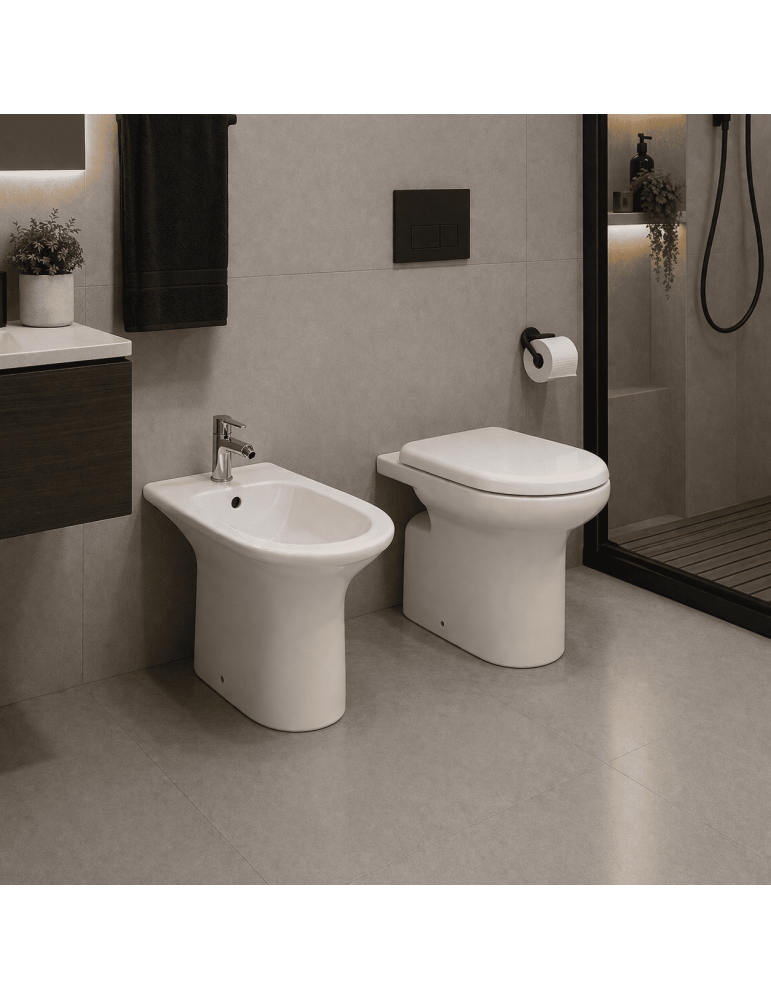Ensemble Wc Et Bidet Sur Pied Rak Ceramics Orient, Blanc, Avec Siège Inclus