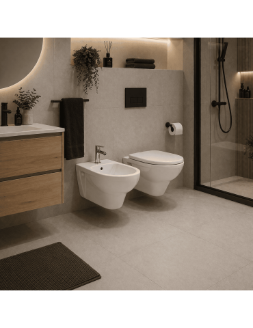 Ensemble Wc Suspendu Et Bidet Rak Ceramics Karla Blanc Avec Abattant Inclus