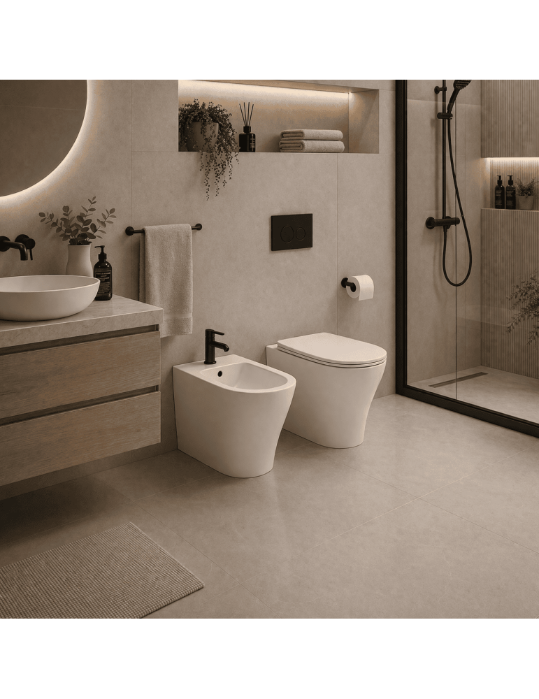 Toilettes Et Bidet Sur Pied Rak Ceramics Morning, Blanc, Avec Siège Inclus
