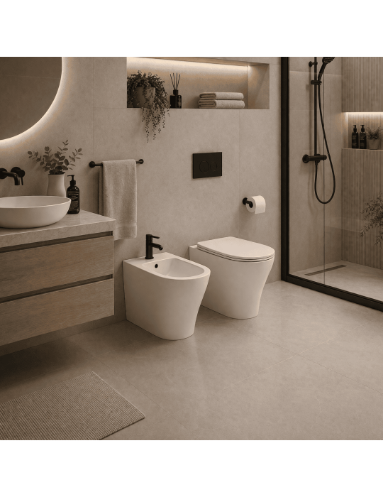 Toilettes Et Bidet Sur Pied Rak Ceramics Morning, Blanc, Avec Siège Inclus