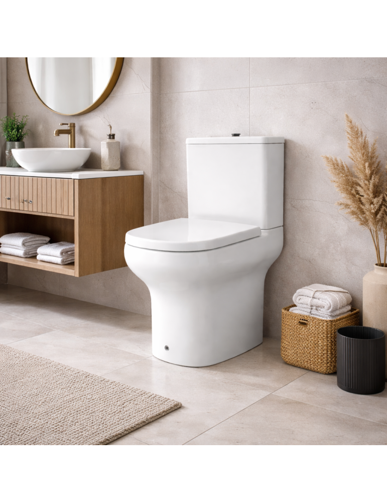 Wc Compact Sans Bride Rak Ceramics, À Poser AU Sol, Blanc, Avec Abattant Inclus