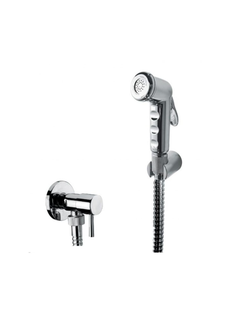 Damast Kit Shut-off In Abs Cromato Antitorsione 120 cm in Acciaio Cromato e Supporto Atos Cromato e Rubinetto On/off