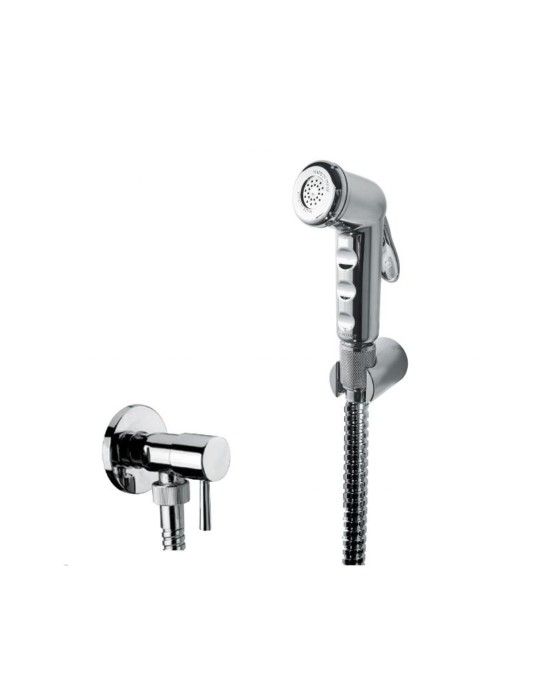 Damast Kit Shut-off In Abs Cromato Antitorsione 120 cm in Acciaio Cromato e Supporto Atos Cromato e Rubinetto On/off