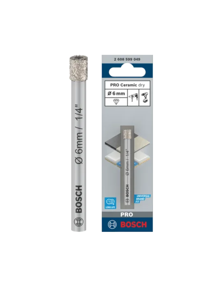 Embout Diamanté Céramique Bosch Pro 1x Pro 6 X 66 Mm Pour Perceuses/visseuses Rotatives