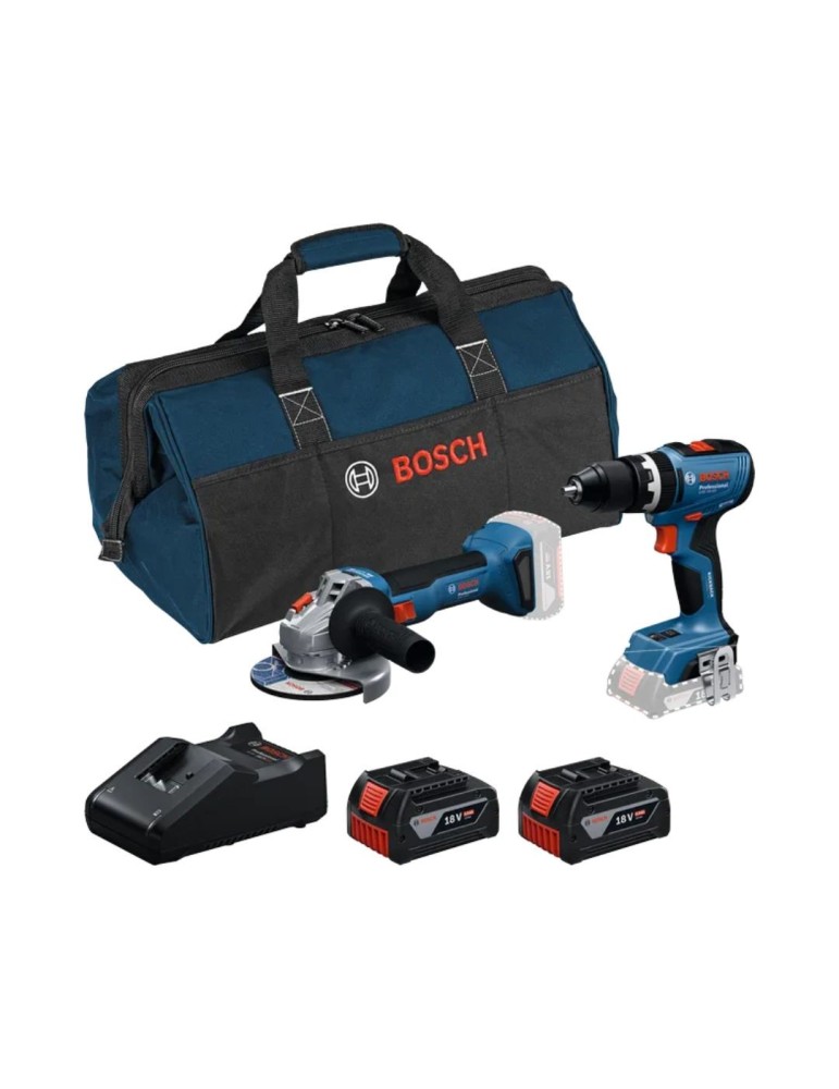 Kit Combiné Bosch Pro 18v : Gsb 18v-65 + Gws 18v-8 + 2 Batteries Gba 5,0 Ah + Gal 18v-40 + Sac Raf