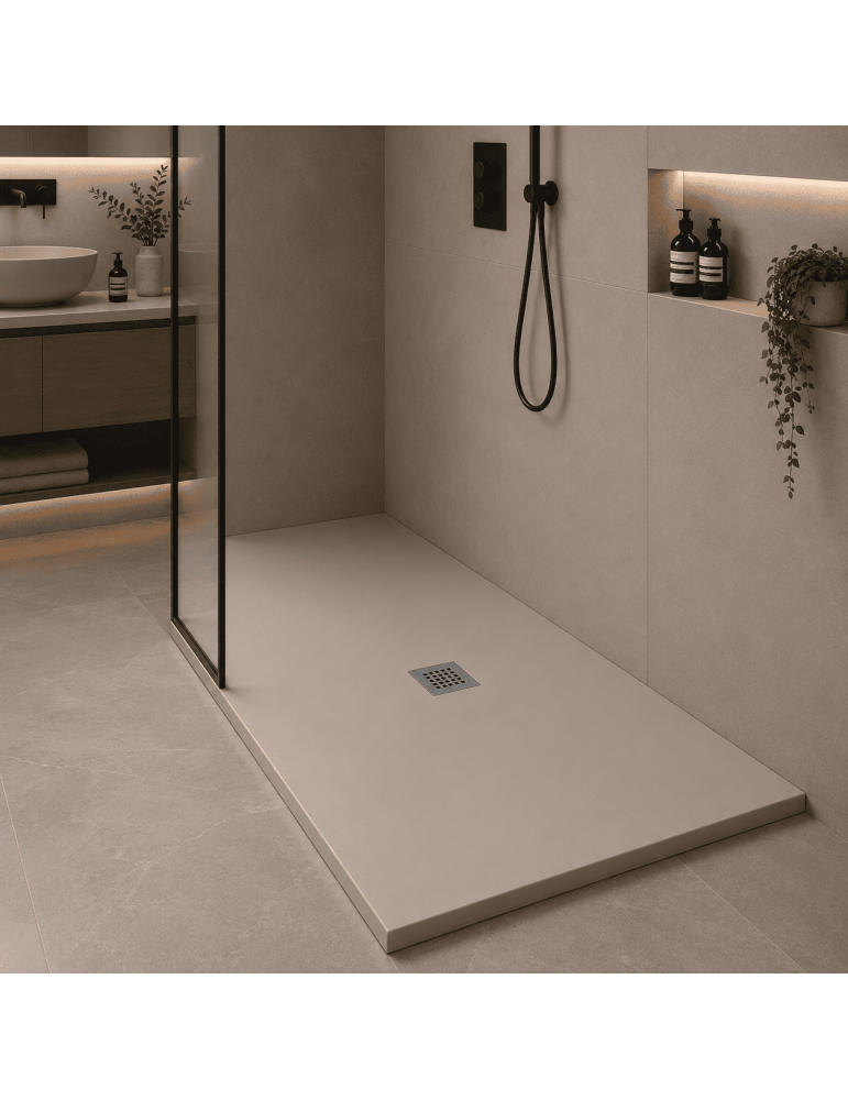 Receveur De Douche Ocean Plus LINE 80x100 Hauteur 3 Cm Antidérapant En Granit Sable