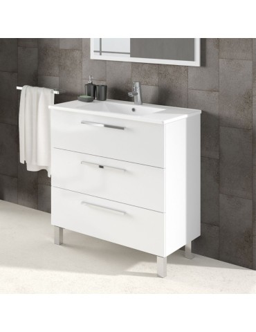 DianFlex Meuble Salle de Bain Athena 3 Tiroirs Blanc 80 cm | Megaclima.fr