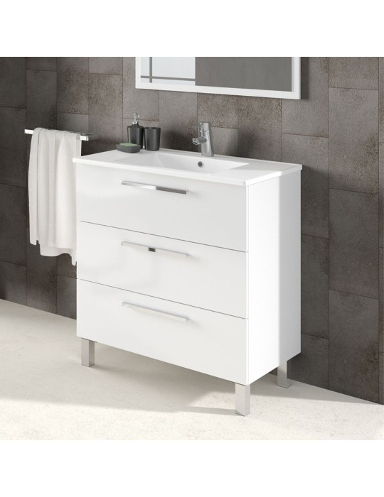 DianFlex Meuble Salle de Bain Athena 3 Tiroirs Blanc 80 cm | Megaclima.fr