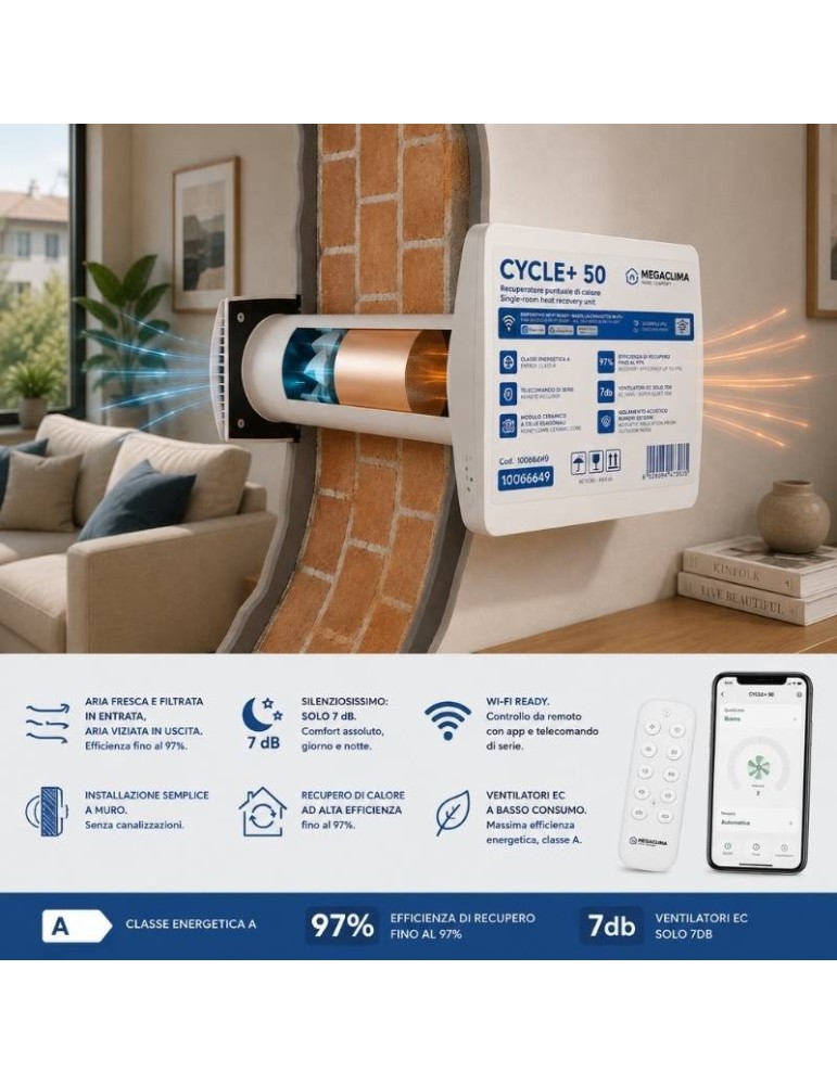 MEGACLIMA Cycle+ 50 Récupérateur de Chaleur Wi-Fi Ready | Megaclima.fr