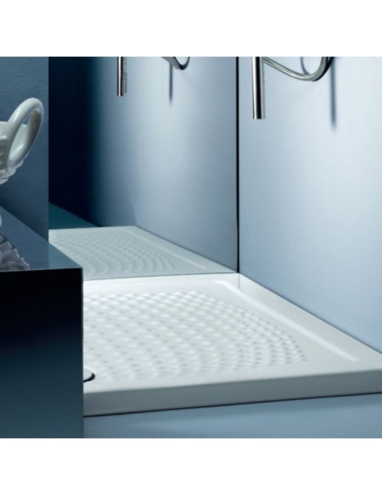 Azzurra Receveur de Douche Céramique Relax H 3,5cm Taille 80x80 cm Bonde 90mm Antidérapant Blanc Brillant