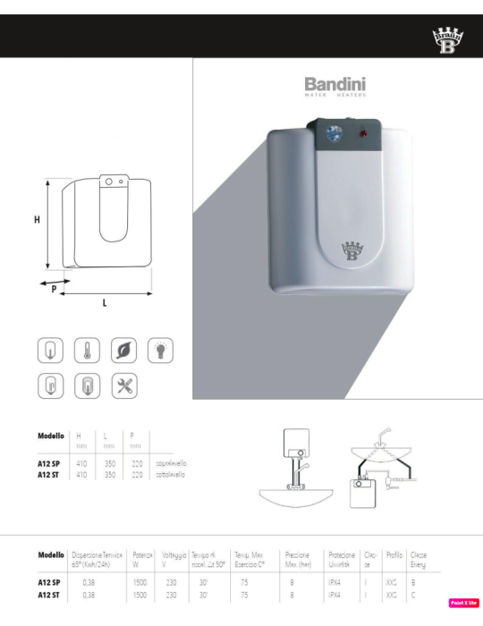 Braun Scaldabagno Elettrico SOTTOLAVELLO 12 litri Mod. Capri 2