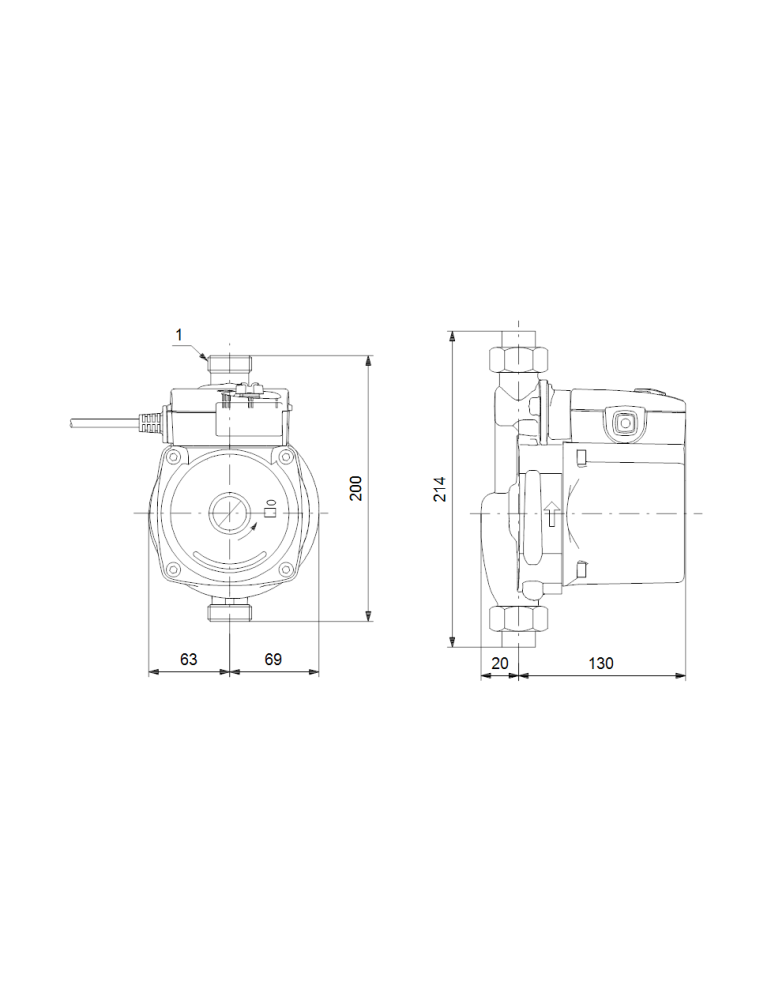 Grundfos Circolatore Pompa per aumento pressione domestica UPA 15-120 con pressostato per avvio automatico Disegno tecnico